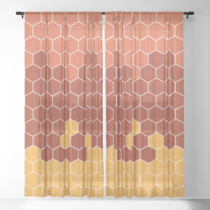 Honeycomb Orange Yellow Hive Sheer Curtain