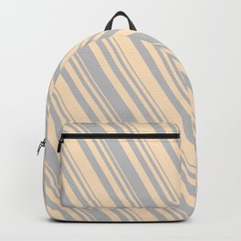 [ Thumbnail: Grey & Bisque Colored Lined/Striped Pattern Backpack ]
