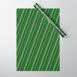 [ Thumbnail: Dark Green and Gray Colored Lined Pattern Wrapping Paper ]