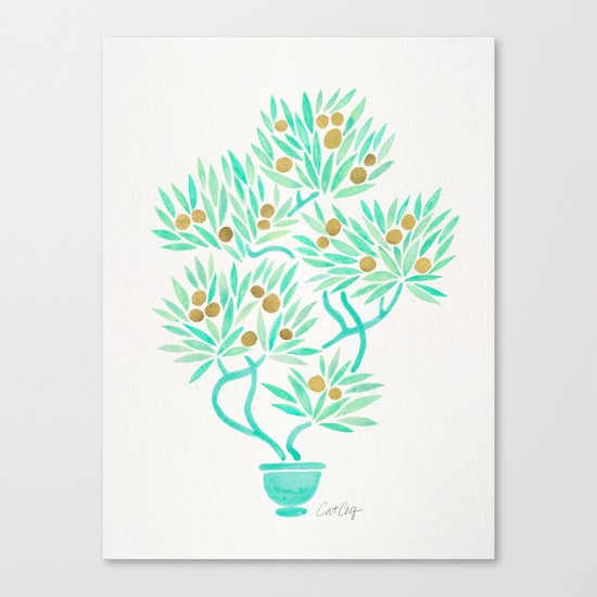 Bonsai Tree – Mint & Gold Canvas Print