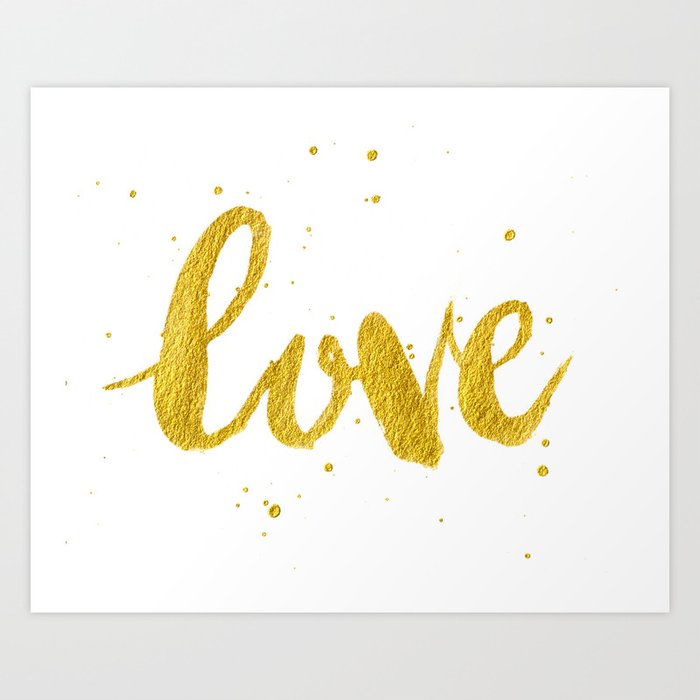 Love Calligraphy Writing in Gold Art Print