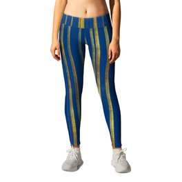Golden and Classic Blue Stripes Pattern Leggings