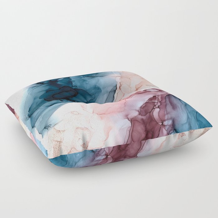 Pastel Plum, Deep Blue, Blush and Gold Abstract Painting Floor Pillow