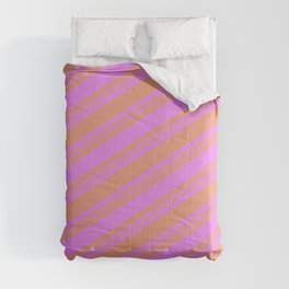 [ Thumbnail: Violet and Dark Salmon Colored Striped/Lined Pattern Comforter ]
