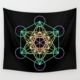 Metatron's Cube- Rainbow on Black Wall Tapestry