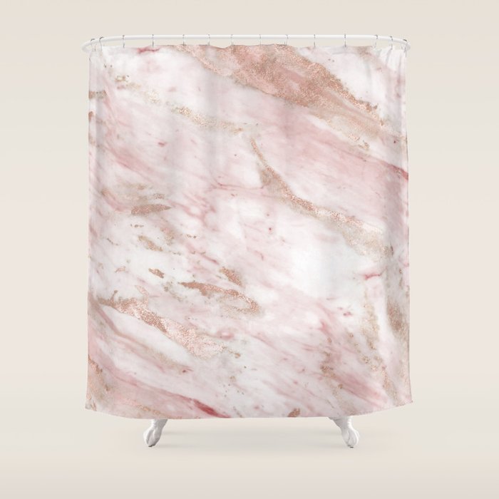Pink marble rose gold accents Shower Curtain by marbleco Society6