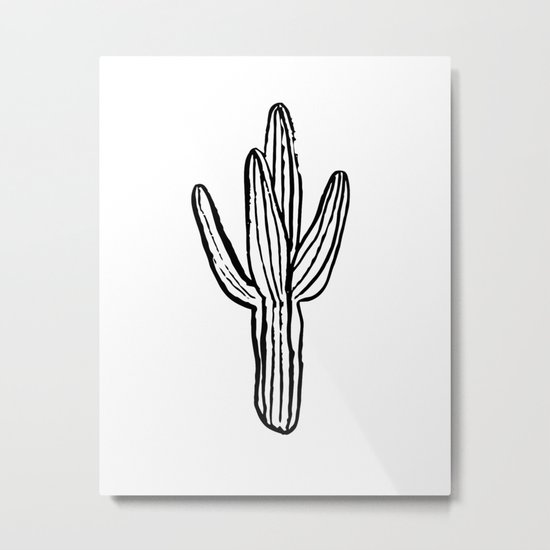 Cactus minimal modern black and white art decor painting trendy hipster southwest desert gifts Metal Print
