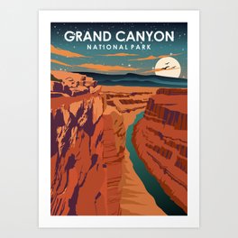 Grand Canyon National Park Vintage Travel Poster at Night Art Print