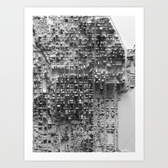Chicago 3D Map Art Print by Summer Street Map Company | Society6