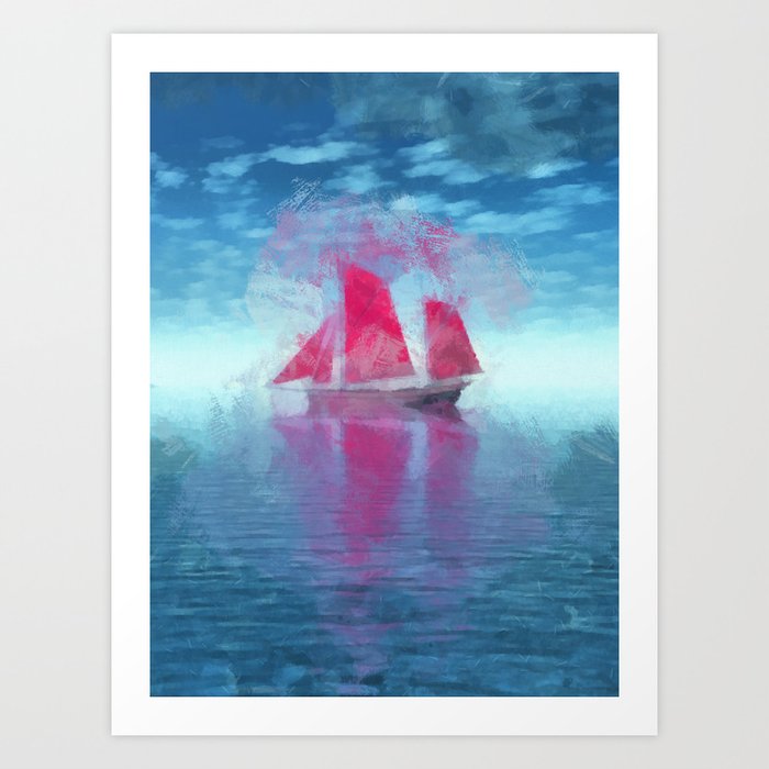 Red sailboat Art Print