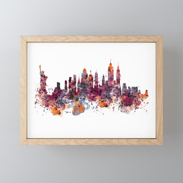 New York Skyline Silhouette Framed Mini Art Print