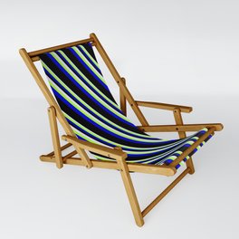 [ Thumbnail: Lavender, Light Green, Blue & Black Colored Pattern of Stripes Sling Chair ]
