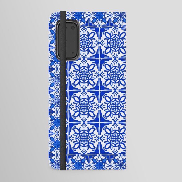 Cheerful Retro Modern Kitchen Tile Layered Pattern Delft Blue Android Wallet Case