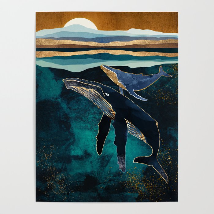 Moonlit Whales Poster