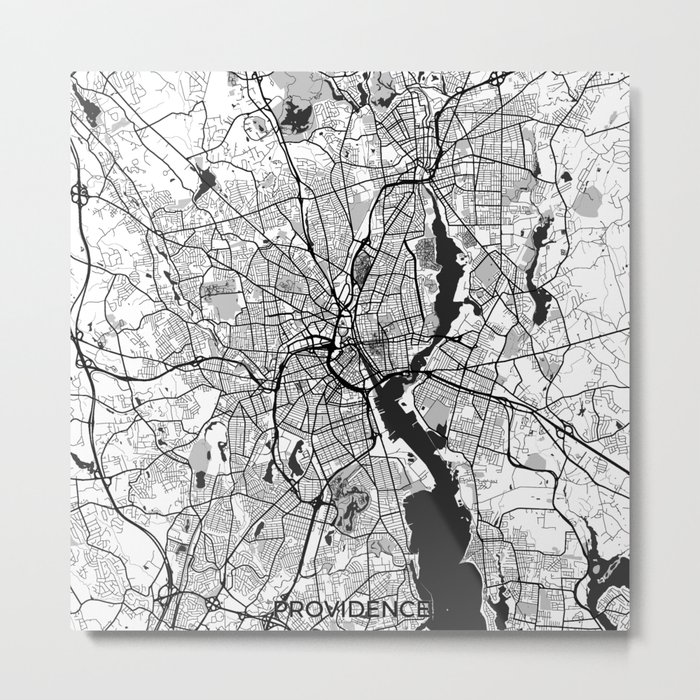 Providence Map Gray Metal Print