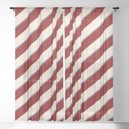 [ Thumbnail: Maroon, Beige & Light Slate Gray Colored Lined Pattern Sheer Curtain ]