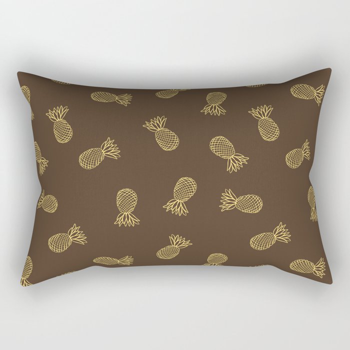 Yellow Pineapple Ink on Brown Rectangular Pillow