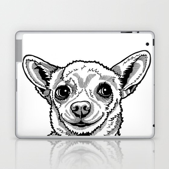 Sassy Chihuahua Pop Art Drawing, Black and White Line Drawing of a Chihuahua Laptop & iPad Skin