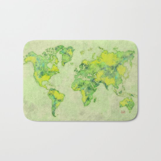 World Map Green Vintage Bath Mat