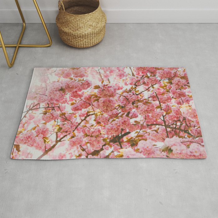 Beautiful Bundles Of Pink Cherry Blossoms In Full Bloom Japanese Sensibility Rug