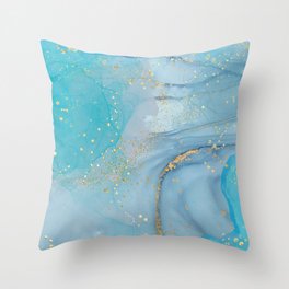 Abstract Ink Texture In Shades Of Blue  Throw Pillow