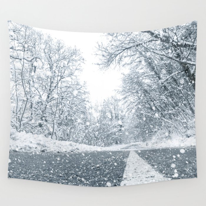 Winter Forest Snow Road Forest Road Winter Snow View Wall
