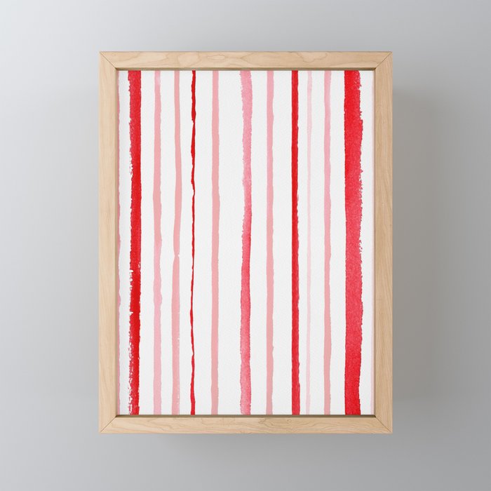 Red Watercolor Stripes and Lines Framed Mini Art Print