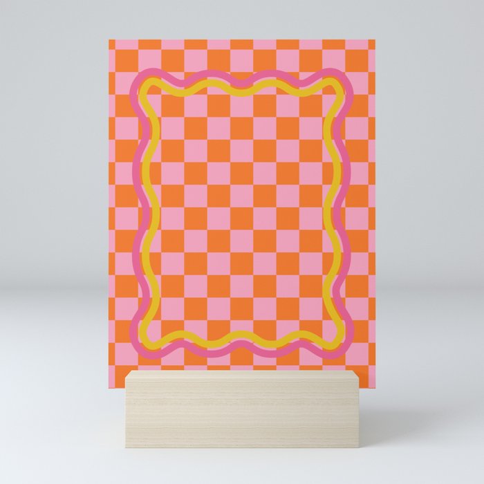 90s Checkerboard - Orange 4 Mini Art Print