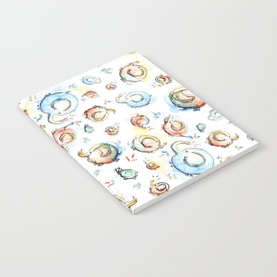 Elephants Pattern Watercolor Whimsical Animals Notebook