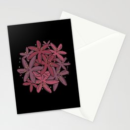 Pink flowers and dots pattern on black background Stationery Card