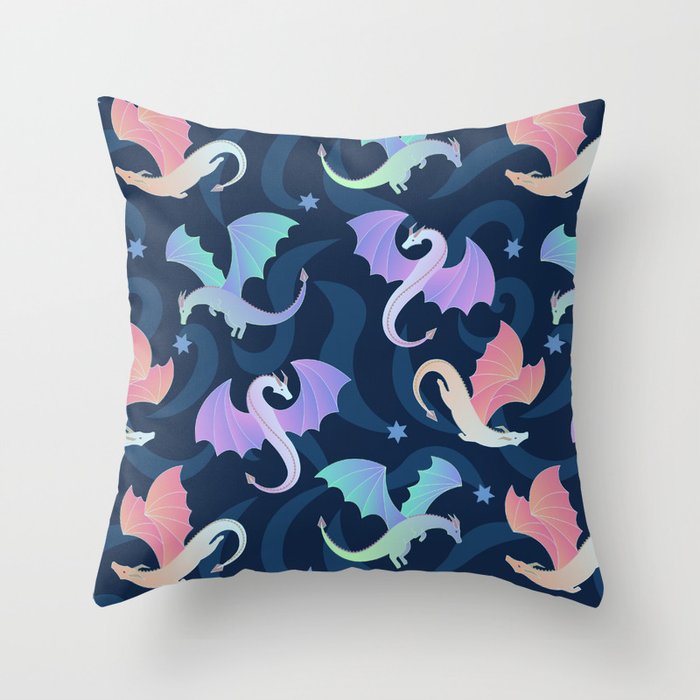 Flying Dragons Dark Blue Throw Pillow