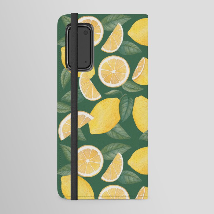 watercolor lemons in green background pattern Android Wallet Case