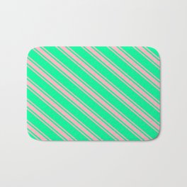 [ Thumbnail: Green & Light Pink Colored Lines Pattern Bath Mat ]