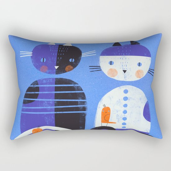 BLUE CATS ORANGE BIRDS Rectangular Pillow