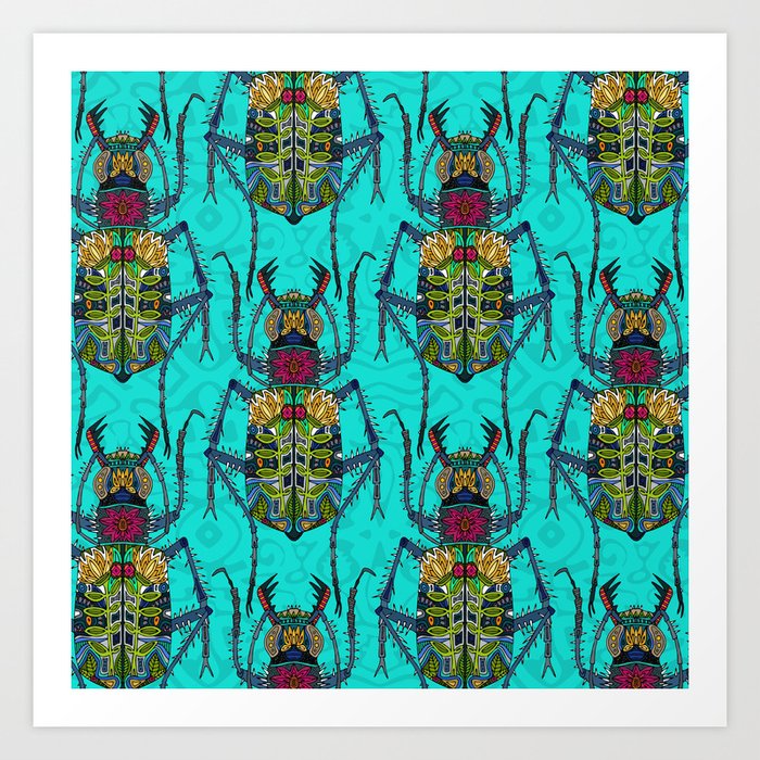 flower beetle turquoise Art Print