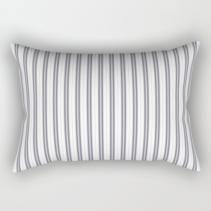 Navy Blue and White Narrow Vertical Vintage Provincial French Chateau Ticking Stripe Rectangular Pillow
