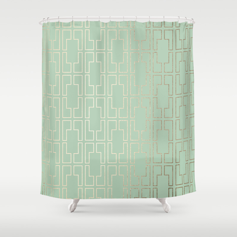 Pastel Cactus Green Shower Curtain, Green White Gold Shower Curtain