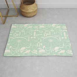 White Old-Fashioned 1920s Vintage Pattern on Apple Green Area & Throw Rug