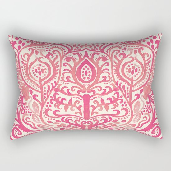 Strawberry and Cream Watercolor Tulip Damask Rectangular Pillow