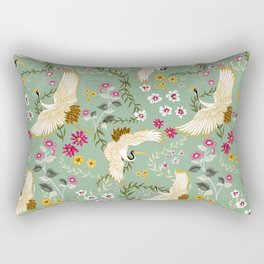 Chinoiserie Cranes on green birds vintage Rectangular Pillow