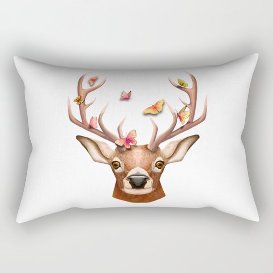 Stag and the Butterflies Rectangular Pillow