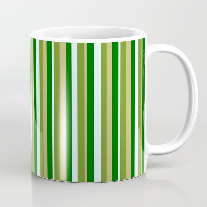 Green, Dark Khaki, Dark Green & Light Cyan Colored Lined Pattern Coffee Mug