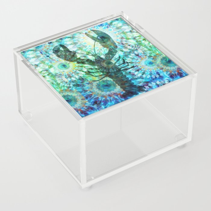 Mandala Lobster - Blue Green Beachy Beach Art Acrylic Box