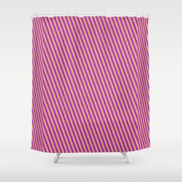 [ Thumbnail: Brown and Dark Orchid Colored Lines Pattern Shower Curtain ]