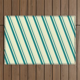 [ Thumbnail: Teal and Light Yellow Colored Striped/Lined Pattern Outdoor Rug ]