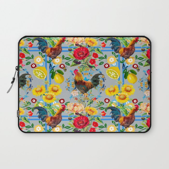 Rooster,farm,birds ,citrus,lemons,folklore pattern  Laptop Sleeve