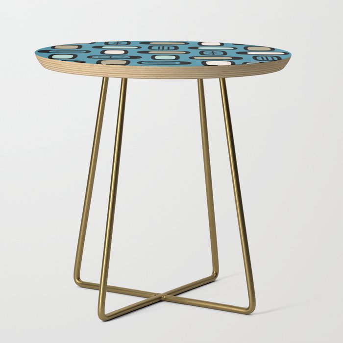 Midcentury MCM Rounded Rectangles Dark Blue Gold Side Table