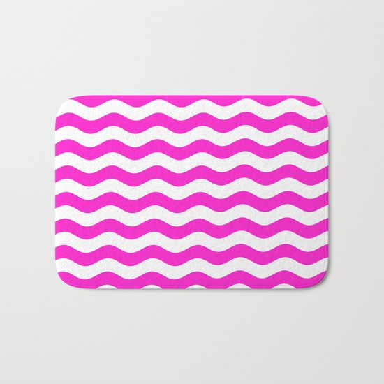 Wavy Stripes (Hot Magenta/White) Bath Mat