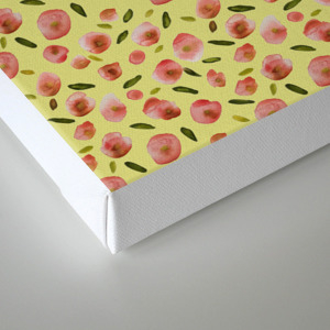 Poppies Hand Painted Watercolors In Rose Pink On Citron Yellow