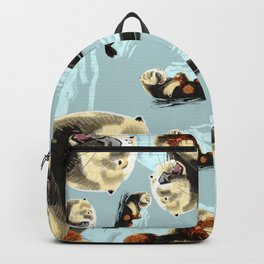 Sea Otter Backpack | Kids, Home, Sea, Blue, Belettelepink, Mustelid, Canvas, Painting, Otter, Illustration 